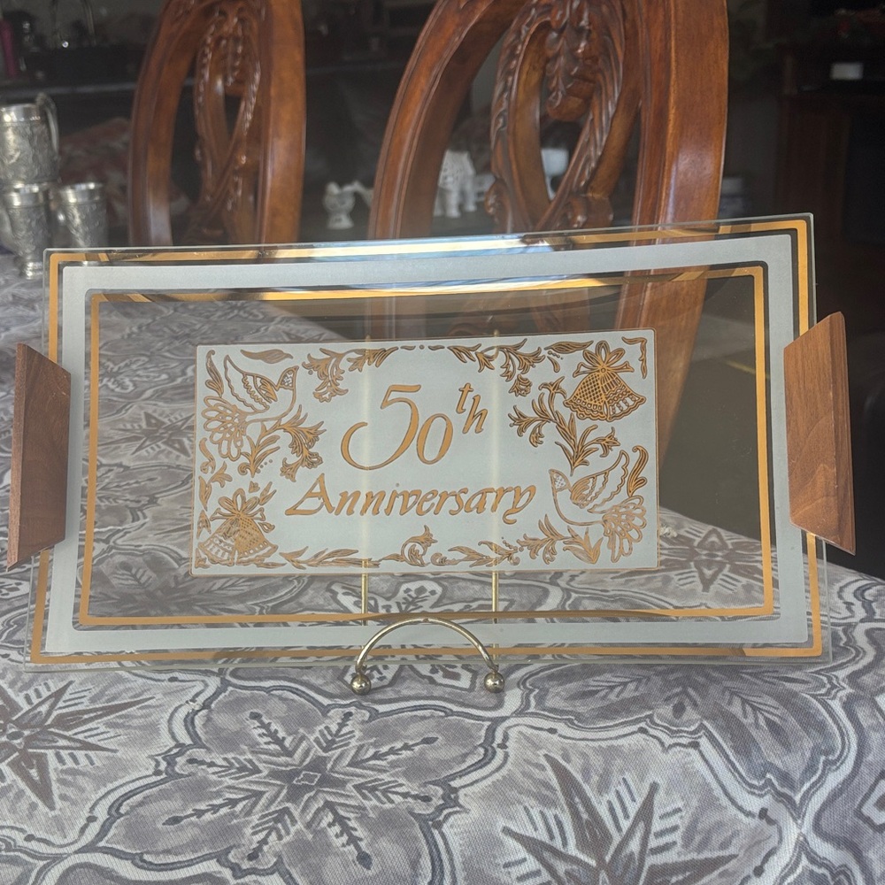 50th Anniversary Glass Plaque with Gold Accents